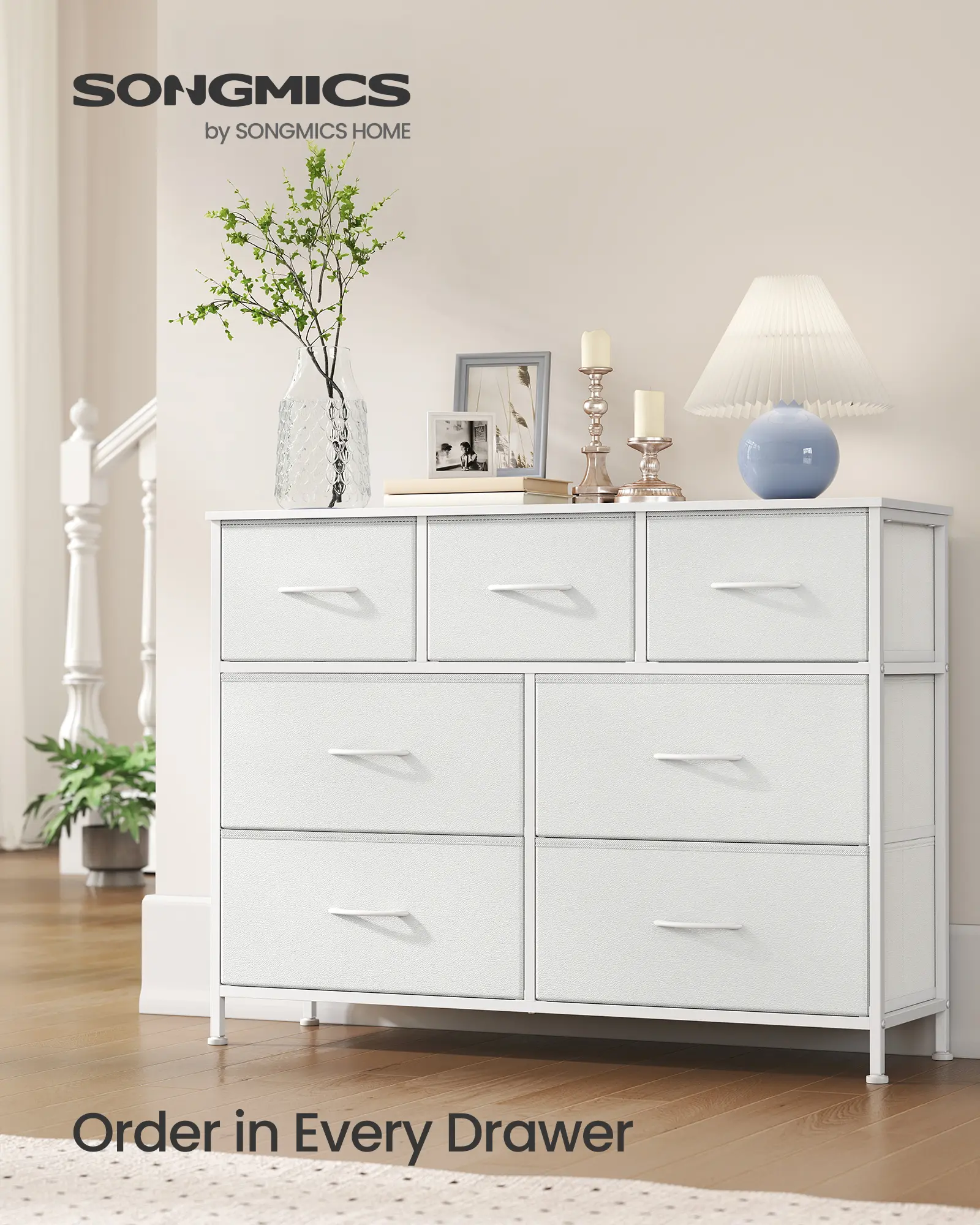 【Deals For You】SONGMICS 6 Drawer Fabric Dresser Chest of Drawers, Heavy-Duty Steel Frame & Premium MDF Top Storage Organizer Unit, Multi-scene Storage Cabinet Works as Bedroom Closet Entryway TV Stand Furniture for Small Space Apartment
