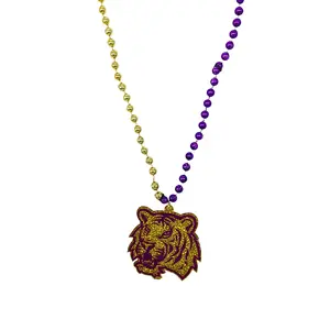 34" 7mm Purple and Gold Tiger Medallion Necklace (Dozen)