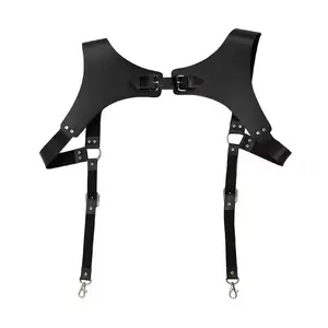 Men's Stylish Adjustable Black Leather Chest Suspenders - Perfect for Clubs, Parties, and Rave Costumes