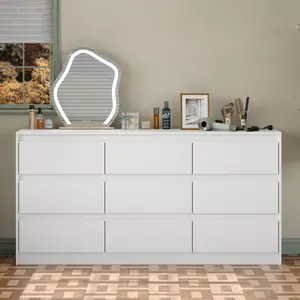 Five-drawer chest, off-white modern bedside cabinet, storage vanity unit. Nine-drawer sleek minimalist design with ample storage space. Simple assembly ensures sturdy durability. Ideal for living rooms and bedrooms—the perfect storage solution.
