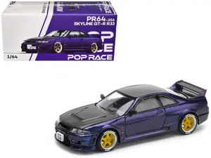 Skyline GT-R (R33) RHD (Right Hand Drive) Midnight Purple Metallic with Carbon Hood 1/64 Die Cast Model Car by Pop Race