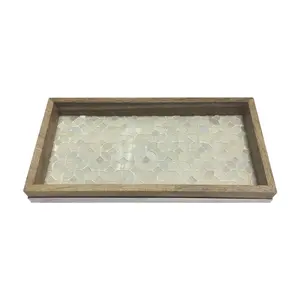 NU Steel  Pearl Escent Mosaic & Wood Trillium Amenity Tray