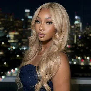 Ash Blonde Body Wave 13x6 Lace Front Human Hair Wig 200 Density Glonde Blonde Color Brazilian Hair Wig with Adjustable Belt Pre Plucked for Women Knotted Headband Rubber Head Strap