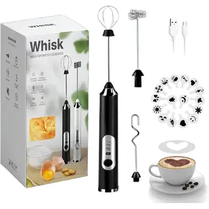 Handheld Electric Foam Maker Milk Frother Handheld 2 Speed Adjustable Milk Frother Handheld Rechargeable Electric Foam Maker with 2 Stainless Whisks For Latte, Cappuccino, Hot Chocolate, Egg rechargeable milk frother