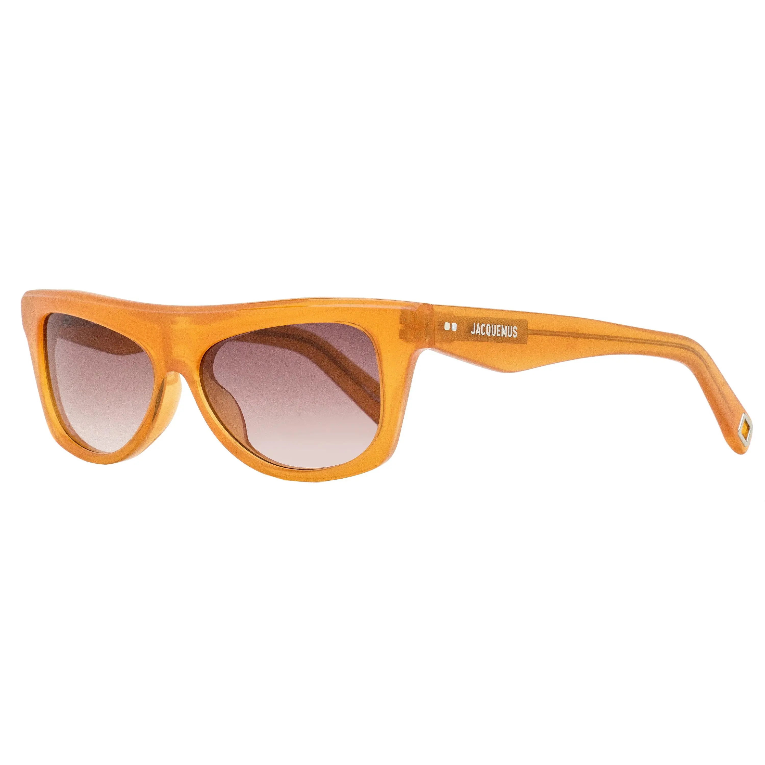 Jacquemus JAC58S 003 Unisex Full Rim Acetate Rectangle Designer-Inspired Sunglasses - 55mm, Milky Amber, UV Protection, French Design, Stylish Accessories, Clean Architectural Lines, Sculpted Flat Top Brow, Thick Temples, Sculptural Forms