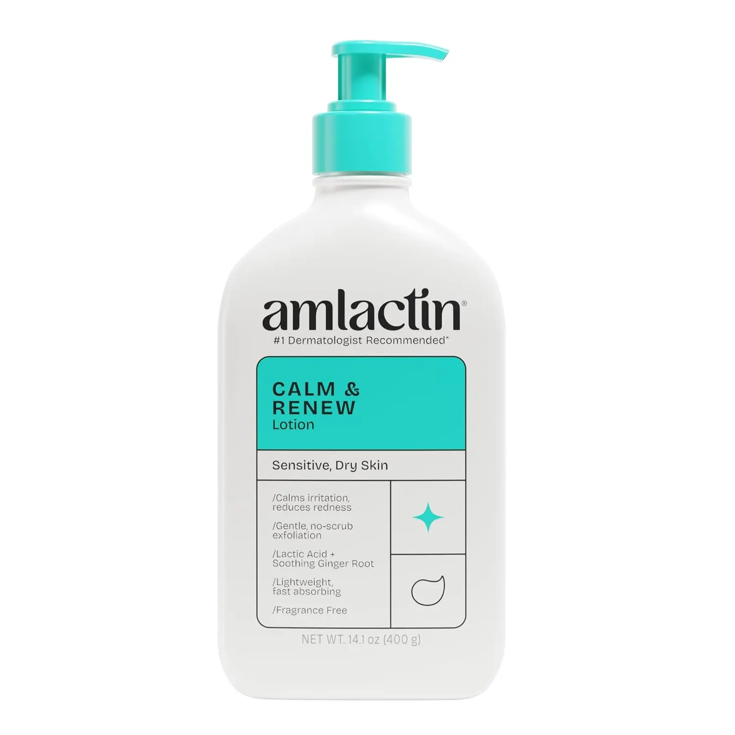 AmLactin Calm & Renew Lotion, Sensitive Dry Skin, 14.1 oz | Lactic acid and ginger root lotion gently exfoliates and moisturizes sensitive dry skin for smoother, calmer-looking skin.