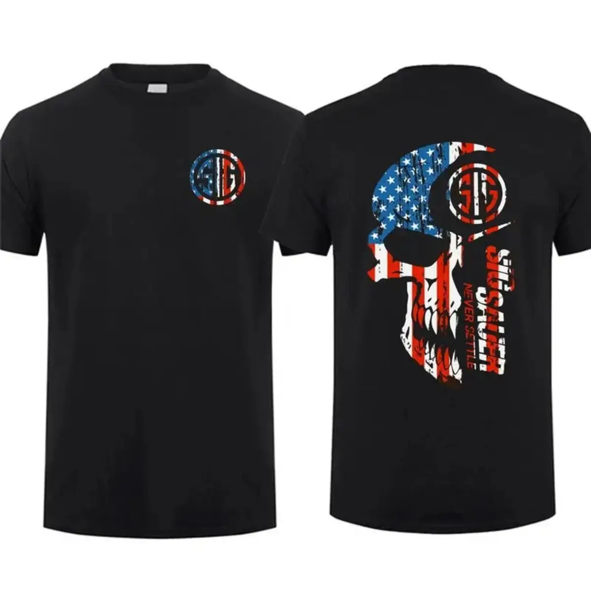 American Flag 2 Sided T-Shirt, Unisex Short Sleeve Casual , Top Menswear, Tactical Gear, Gun Lover