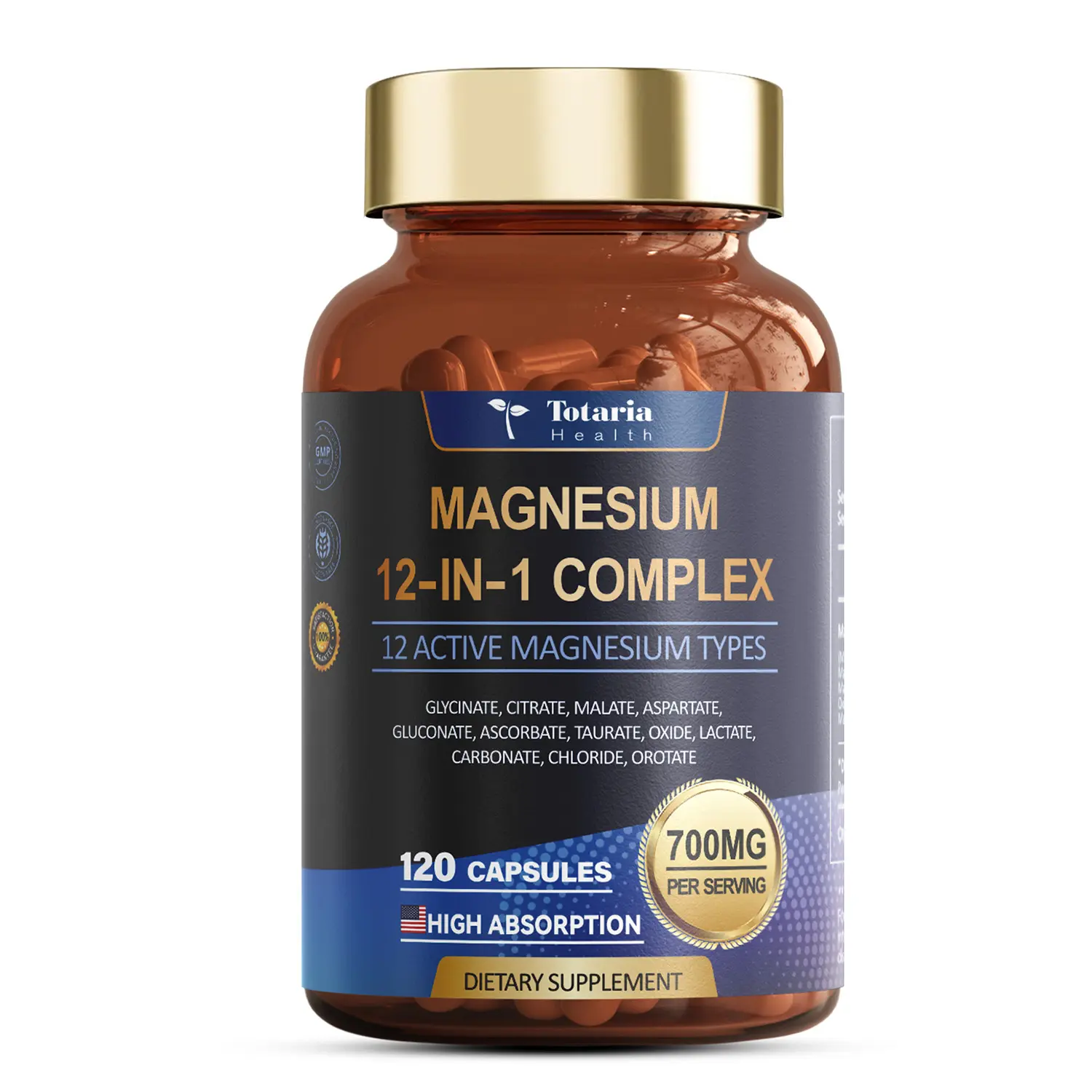 Totaria 12-in-1 Magnesium Complex 700mg - 12 Active Magnesium Types, Vegan Capsules for Muscle, Heart, and Relaxation Support - Healthcare