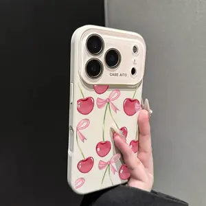 Cherry Phone Case, Cute Style, for compatible with iPhone 17/17pro/17promax/17Air/iphone16/16pro/16plus/16promax/15/15promax/15pro/11/12/13/14promax/12mini/13mini/11pro/11promax/12pro/12promax/13pro/13promax/14pro/14promax, Sweet Fruit and Ribbon Present,