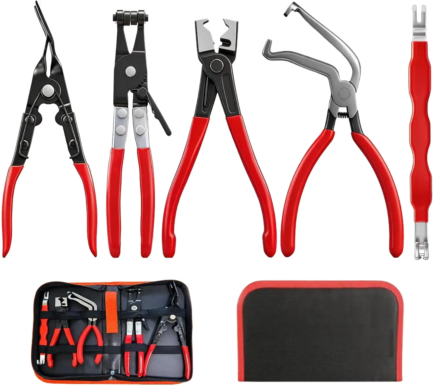 5pc Combo Pack-Automotive repair pliers, automotive electrical disconnect pliers kits, high carbon steel connector splitters, hose clamps, automotive trim clip removal pliers, plug release tools, and wire terminal removal tools.