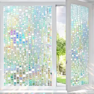 1pc Privacy Window Film Colorful Glass Mosaic Rainbow Sticker Shade Decorative Static Window Decal for Home Bathroom Living Room Decoration