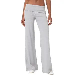 Fold Over Yoga Pants for Women Low Rise Straight Leg Sweatpants Y2k Solid Color Stretchy Loose Gym Lounge Leggings