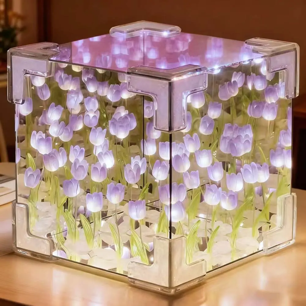 2Pcs Handmade Tulip Mirror Homey Low-Light Mood Ambiance Artistic Night Lights, Purple Indoor Table Lamp for Bedroom Bedside/Desk, Home Decoration, Mother's Day Gift for Mom, Homey Night Lights Floral Lamp Flower Lamp