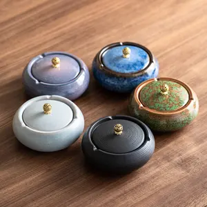 Winter Kiln Transmutation Pottery Ashtray, Light Luxury Creative Stylish High-End Ceramic Ashtray for Household Living Room, Decor, Room Decor