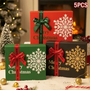 5PCS Christmas Gift Box, Christmas Boxes With Lids,  Portable、Foldable and Reusable, For Presents, Birthday Box, Gift Packging, Party, Family or Business