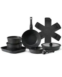 VEVOR 17 Piece Pots and Pans Set Granite Nonstick Kitchen Cookware Induction Black