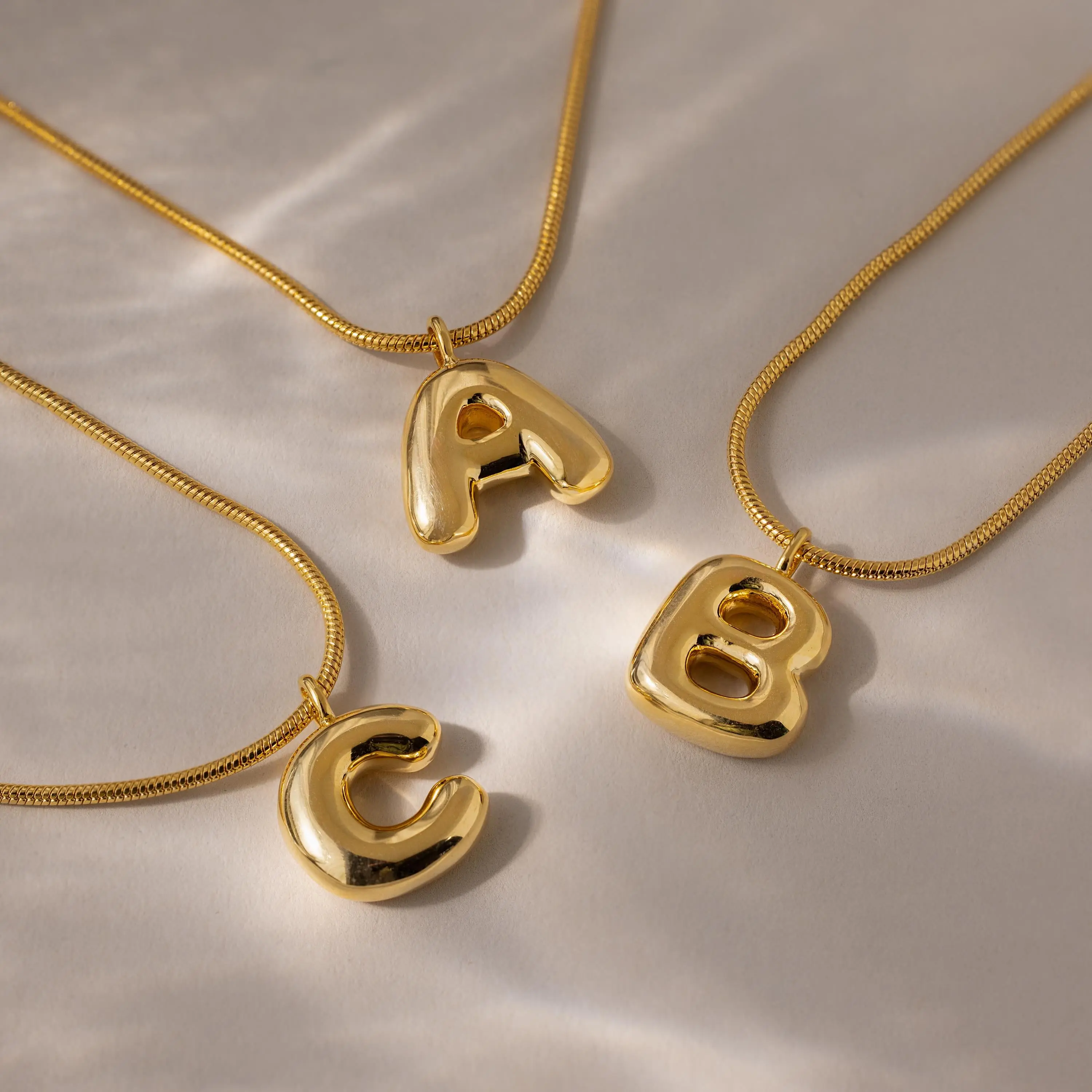 Bubble Letter Necklace by Caitlyn Minimalist - Chunky Gold Initial Charm Necklace in Snake Chain - Statement Jewelry - Daughter Gift