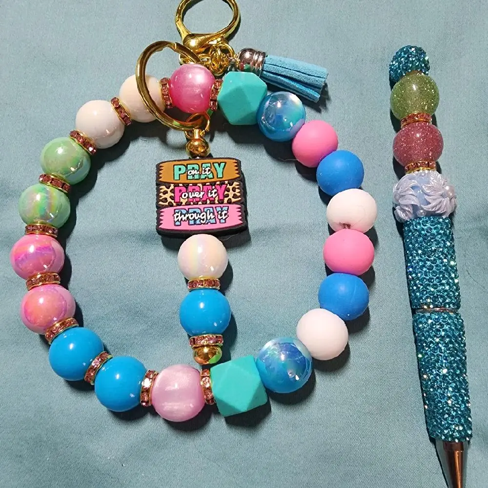 Pray Bracelet & Keychain Set with Colorful Beads, Tassel, and Inspirational Charm, Perfect for Jewelry Lovers