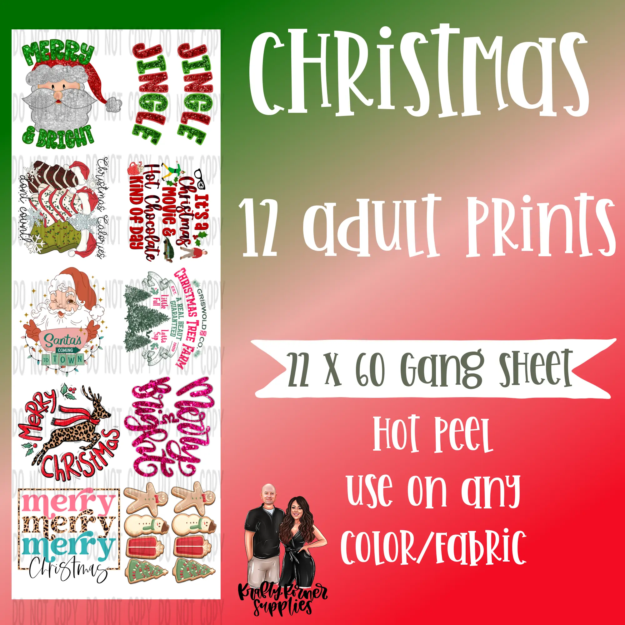 Christmas #1 Gang Sheet, 22x60 in Festive Party Decoration Supplies
