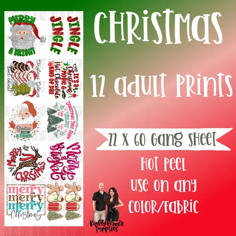 Christmas #1 Gang Sheet DTF Transfer - 22x60 in Festive Party Decoration Supplies, Hot Peel, Easy-Use Peel-Off Finish, Fabric-Proof Print, Suitable for Any Color or Fabric, Any Color/Fabric
