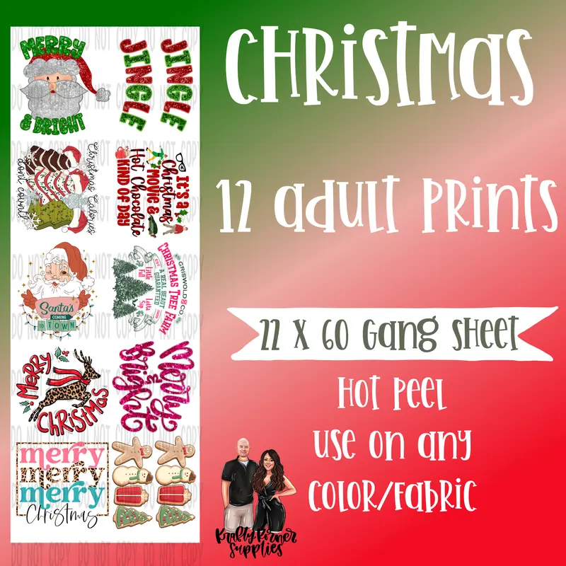 Christmas #1 Gang Sheet DTF Transfer - 22x60 in Festive Party Decoration Supplies, Hot Peel, Easy-Use Peel-Off Finish, Fabric-Proof Print, Suitable for Any Color or Fabric, Any Color/Fabric