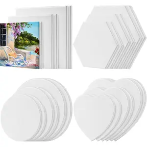 Thenshop 24 Pieces Stretched Canvas for Painting Bulk Blank Canvas Board, Square Round Hexagon Heart Shaped Frame for Kids Art Supplies for Acrylic Pouring Oil Painting(Assorted Shapes)