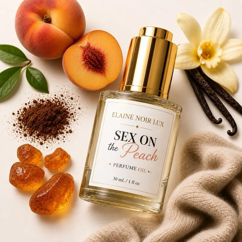 Women's Sex on the Peach Perfume Oil by Elaine Noir Lux- Floral Fruity Juicy Peach, Vanilla, Amber Scent, Long-Lasting Sweet Gourmand Luxury Skin Fragrance, Floral Fruity Fragrance