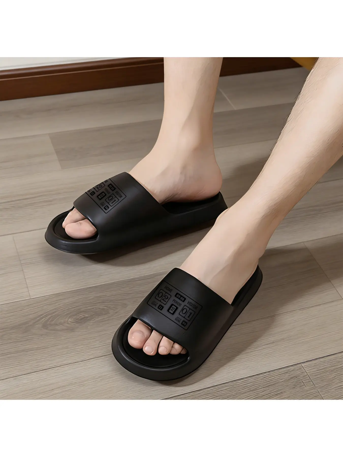 Soccer Scoreboard Slippers for Sports Fans with Home Visitor Scores Period Timer and Shots on Goal Design Comfortable Indoor Footwear for Game Day Relaxation