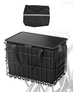 Rear Bike Basket For Folding And Regular Bicycles, Durable Steel Frame With Large Waterproof Cover, Liner, And Cargo Net; Weatherproof Storage Bag For Commute And Adventure, Easy Install On Most Rack Systems, Ideal For Shopping