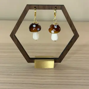 Amber Mushroom Gold Drop Earrings