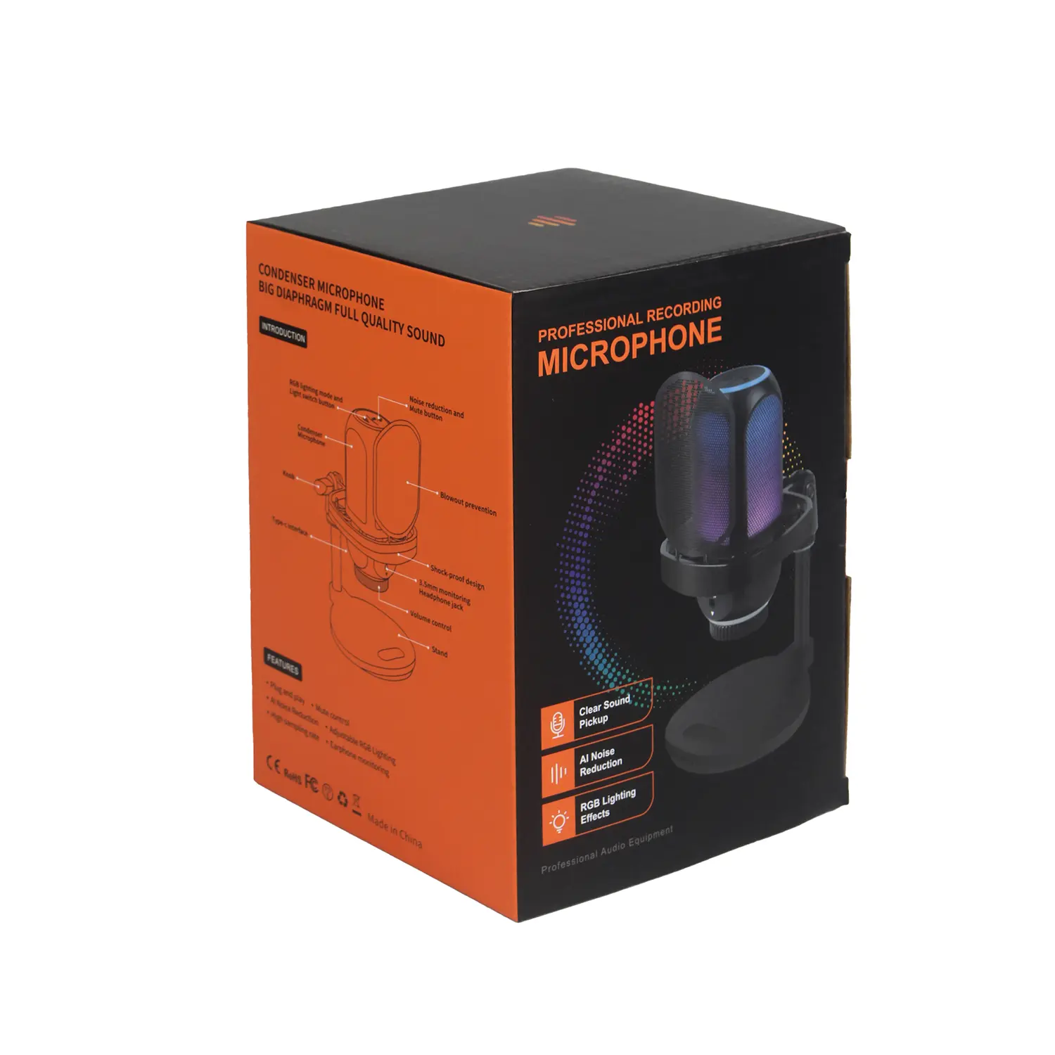 APAKAI 001 USB Gaming Microphone - Dynamic RGB Mic with Arm, USB Type-C Cable, Compact Stand, Quick Mute, Noise Reduction, Volume Control, Dual Ports, Default Accessories, Gaming Accessories for Laptops, Mobile Streaming