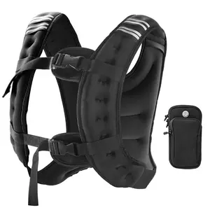 12lb Adjustable Fitness Weighted Vest with Reflective Strips and Detachable Phone Pouch, Training Load Vest for Running, Strength Exercise, Walking Cardio