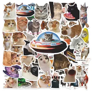 50pcs Funny Meme Cat Stickers Pack, Waterproof Cute Cat Meme Decals for Laptop, Water Bottle, Luggage, Skateboard & Phone Case, Cat Lover Gift
