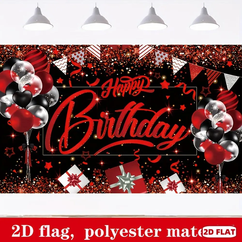 1pc 2D Flat banner Birthday Party Decorations, * / *, Black And Red Poster Background Banner, Celebrating Birthday Happy Party Supplies, Party Backdrop Decorations, Studio Background