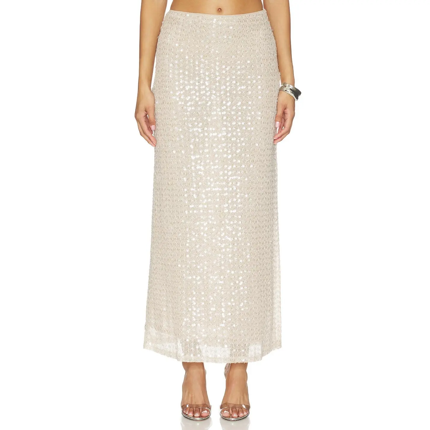 Lovers and Friends Clara Sequin Maxi Skirt in Nude Sequin