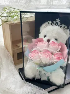 Rose Scented Soap Flower Teddy Bear Gift Box, Best Birthday & Valentine's Day Present, Latest Cartoon Plush Small Bear, Floral