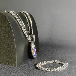 Hip-Hop Style Cuban Necklace Rhinestones Ice Hockey Graphic Pendant Men's Personalized Chain, 50cm/20inch and 60cm/24inch, Unisex Gift for Boyfriend Woman, A necklace suitable for wearing while watching a game to enhance the atmosphere