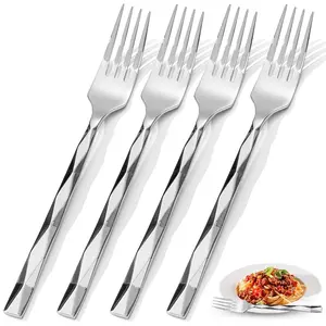 4/6Counts Diamond Cut Pattern Dinner Forks, Premium Stainless Steel Forks, 21.08 cm Salad Forks, Glossy Mirror Polished Tines Suitable for Pasta/Meat/Bread, Modern Elegant Tableware Kitchenware for Home/Restaurant, Beautiful Gift, Cutlery, Utensils