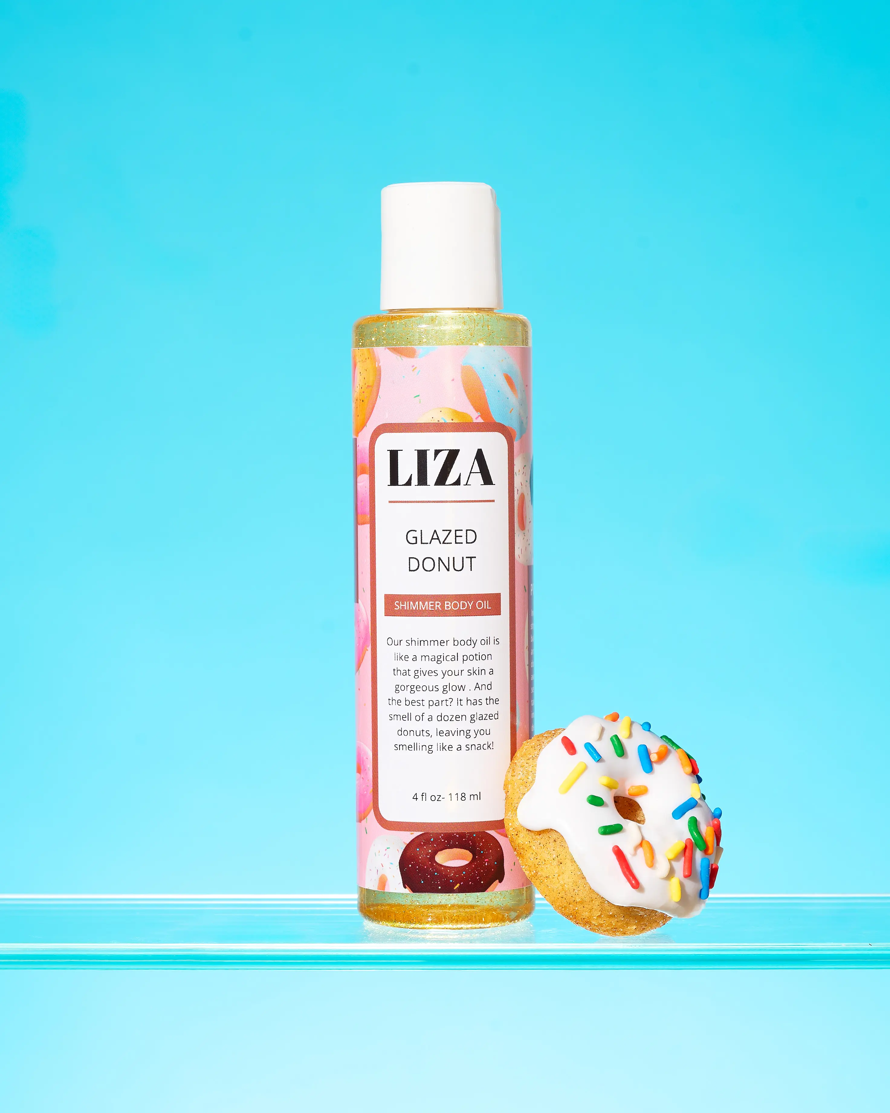 Body oil with gold shimmer variation