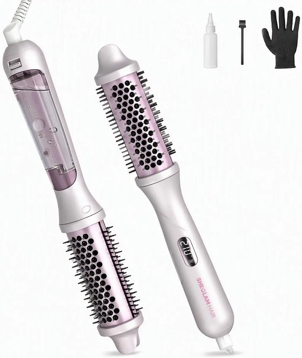 SHEGLAM Steam Thermal Brush 1.5 inch Round Brush 4-in-1 Steam Curling Brush | 3 Adjustable Steam Settings, Scald-Proof Nano-Steam, Fast Heating, Less Damage, Anti-Frizz, Dual Voltage, Volume, Long-Last