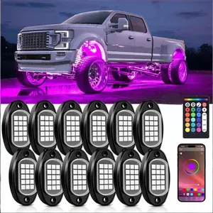 12 Pods RGB LED Rock Lights for Jeeps Trucks Golf Cart ATV UTV RZR SUV Offroad Pickup Car, Waterproof Multicolor Underglow Kit with APP Music Mode Underbody Neon Light Vehicle Underneath Accent 12V