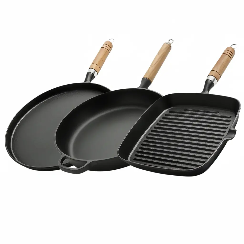 PACILACK Cast Iron Skillet Set 3 Piece, Pre-Seasoned Cast Iron Frying Pans, Griddle Pan and Grill Pan Set, Durable Heavy Duty Cookware for Cooking, Searing, Camping & Outdoor Use
