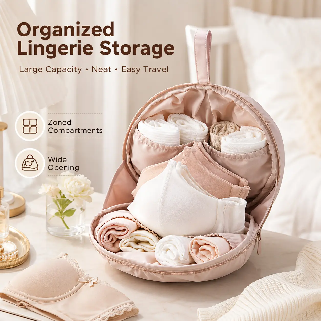 Ladies' Bra Storage Bag - 1 Count, Random Color, Foldable Multifunctional Storage Bag, Travel Pouches, Grab-and-Go Home Organizer for Daily and Travel Use