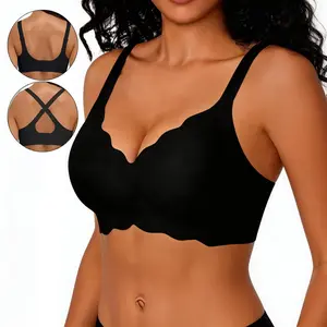 3/2/1 Pack Jelly Wireless Bra for Women – Soft Smooth Second Skin Seamless Bra, Breathable Comfort, No Dig Wide Straps, Full Support Deep V Push Up T-Shirt Bra