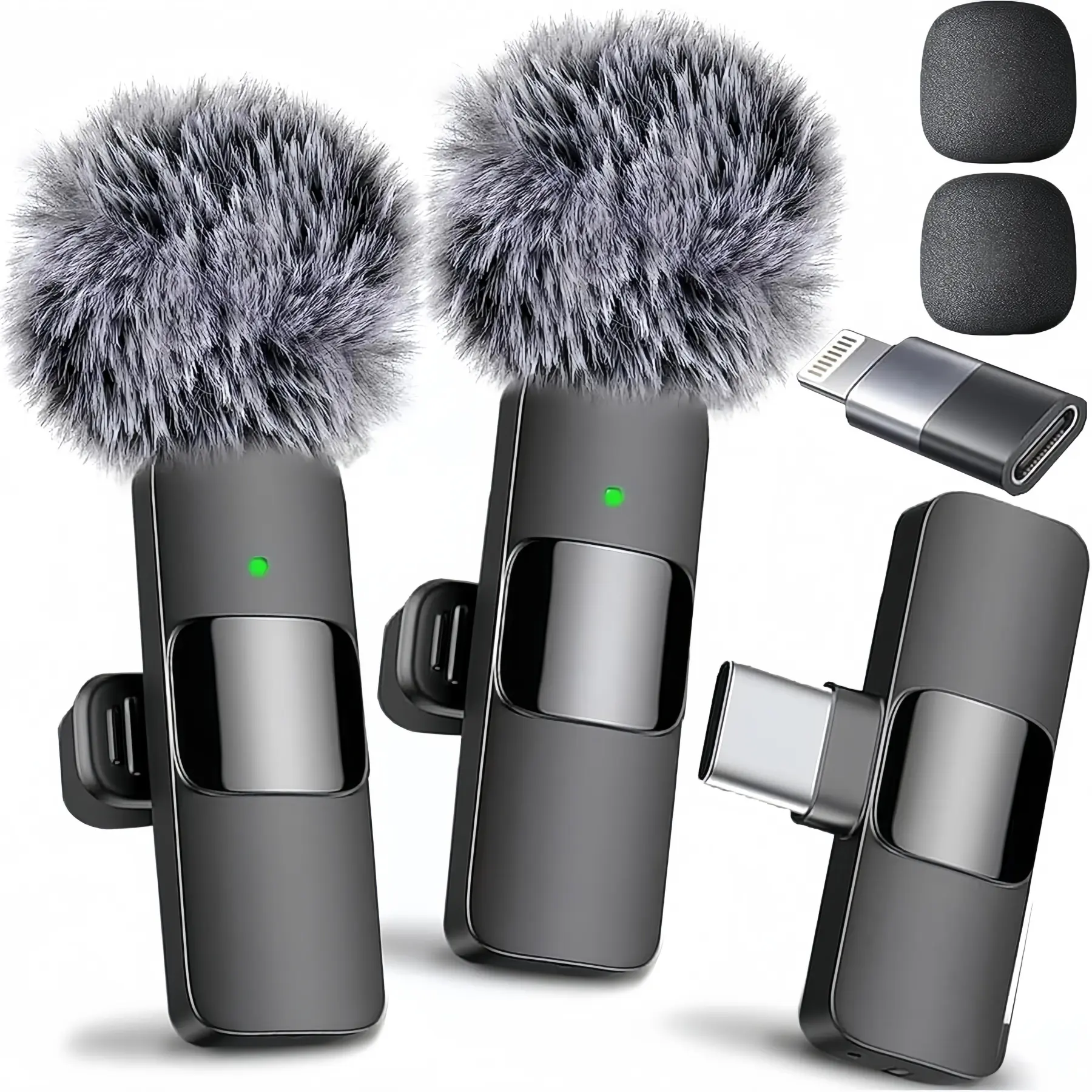 2Pack Professional Wireless Lavalier Lapel Microphone Kit - Cordless Omnidirectional Condenser Plug-in Mic with Receiver for Smartphone, iPhone, iPad, Handheld Device - Noise-Reducing Audio Recording for Interview, Vlog, Rechargeable, Mobile, Content Crea