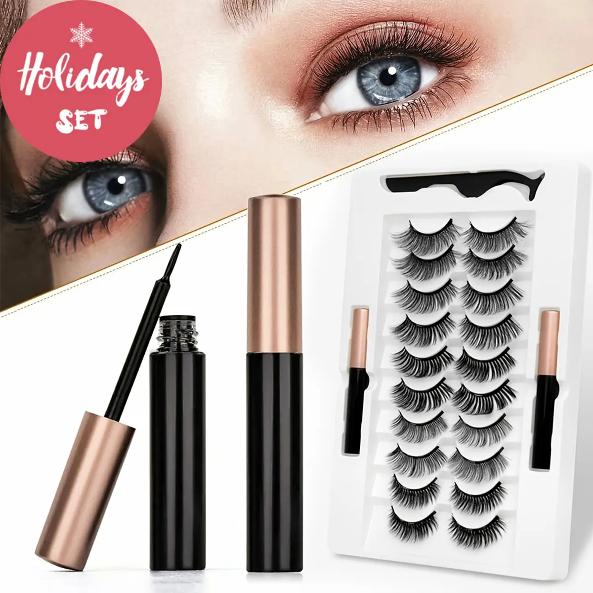 10Pairs Magnetic Eyelashes Kit 3D Reusable Magnetic Eyelashes with Eyeliner False Eyelashes with 2 Tubes of Eyeliner & Tweezers Eyelash Set DIY Lash Kit