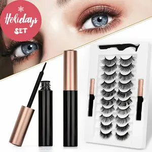 10Pairs Magnetic Eyelashes Kit 3D Reusable Magnetic Eyelashes with Eyeliner False Eyelashes with 2 Tubes of Eyeliner & Tweezers Eyelash Set