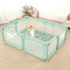 CAVEEN Baby Playpen, 74" x 50" x 26" Extra Large Playard, Portable Soft Mesh Sturdy Pipe Ample Space for abies and Toddler, Safe and Non-Slip Baby Fence, Full Mesh Design, Indoor & Outdoor Kids Activity Center, Green