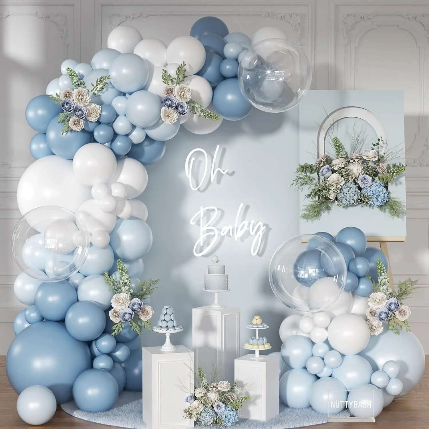 Dusty Blue Balloon Arch Kit (126 Pcs) – Light Blue & White Macaron Balloon Garland for Wedding, Birthday, Baby Shower, Gender Reveal & Bridal Decor