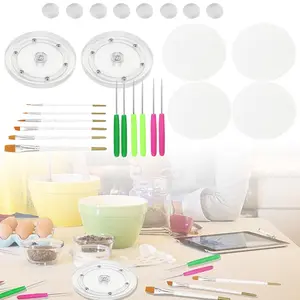 Cookie Decorating Kit Supplies Including 2 Acrylic Cookie Turntable 6 Cookie ScribeNeedle, 4 Silicone Mesh Mats, 6 Cookie Decoration Brushes, 8 Rubber Feet Bumpers Plastic Steel Synthetic Transparent kitchen supplies party supplies